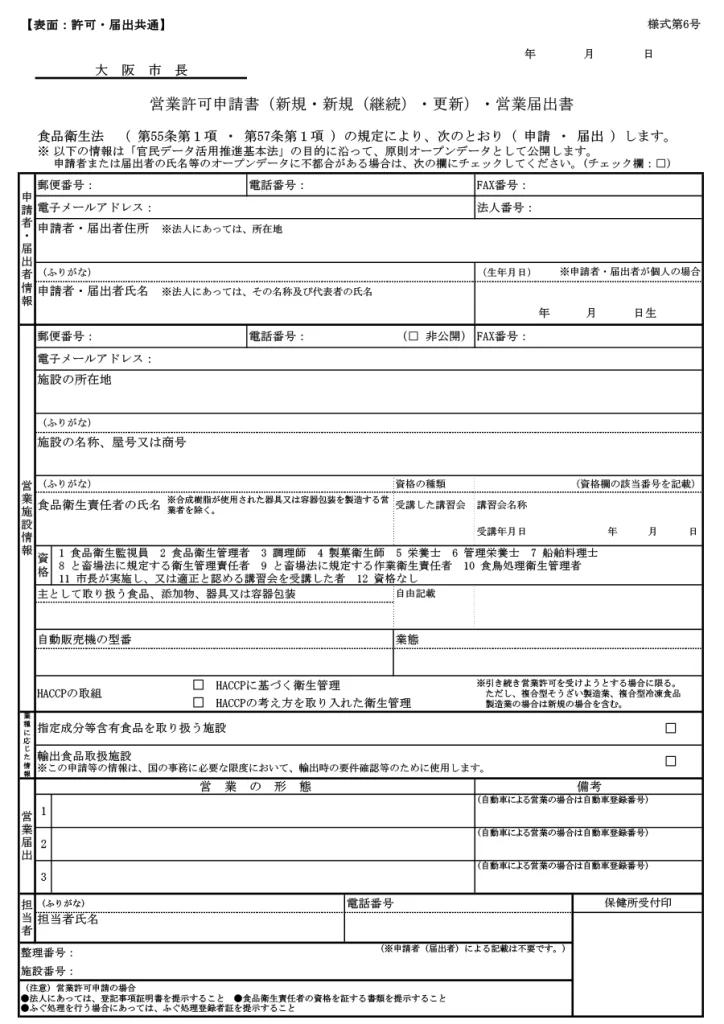 営業許可申請書