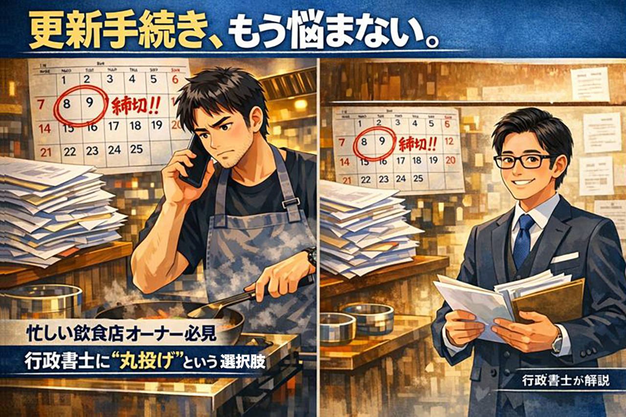 飲食店営業許可更新手続きを行政書士に丸投げする方法