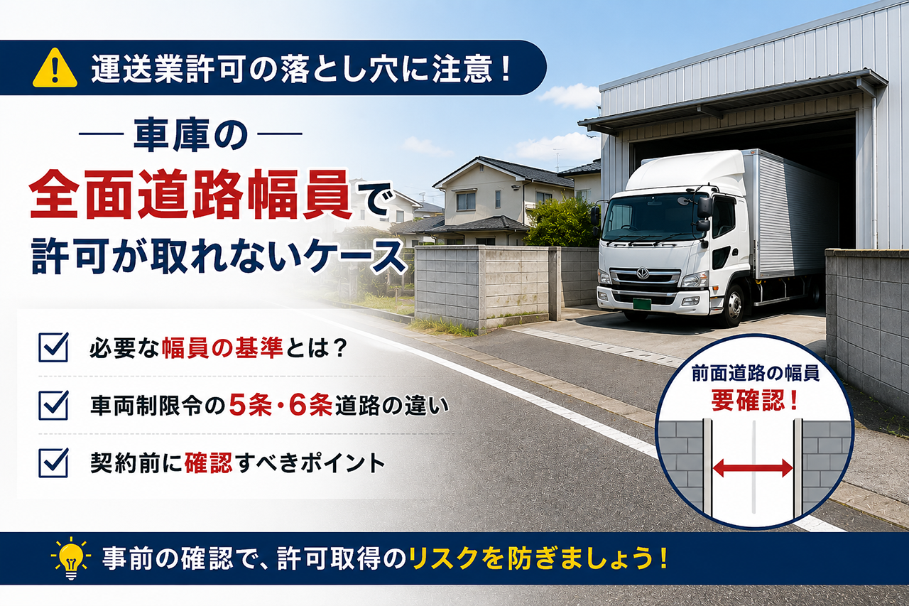一般貨物自動車運送事業|車庫の前面道路幅員で許可が取れないケース