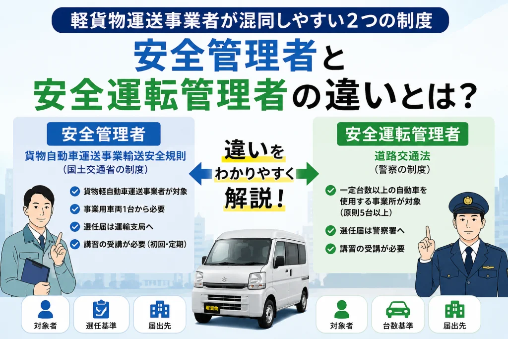 安全管理者と安全運転管理者の違いとは？軽貨物運送事業者が混同しやすい2つの制度