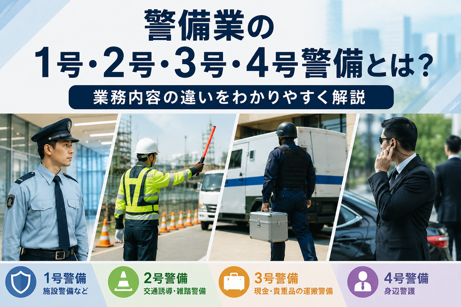 警備業の1号・2号・3号・4号警備とは?業務内容の違いをわかりやすく解説