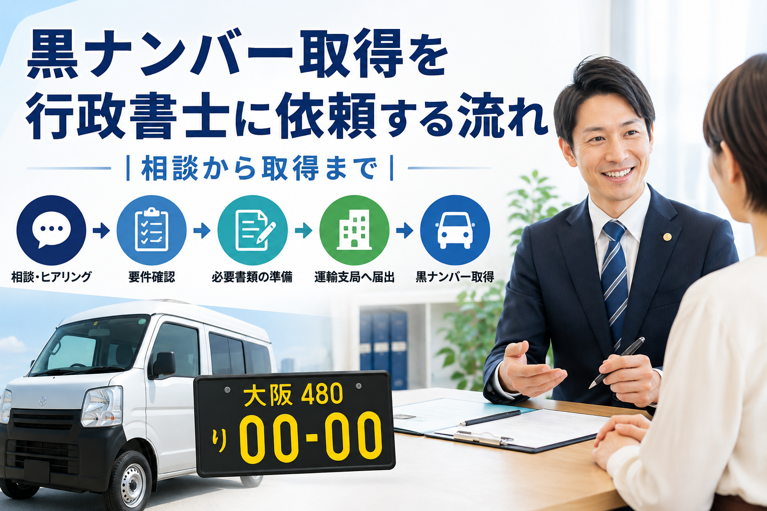 黒ナンバー取得を行政書士に依頼する流れ|相談から取得まで